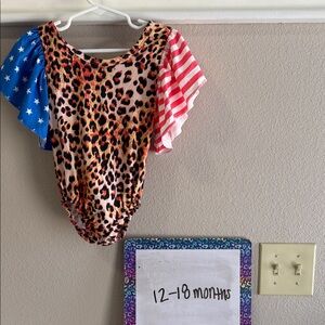 Leopard Print Baby Romper with American Flag Sleeves